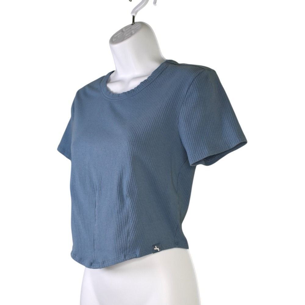JoyLab Blue Ribbed Crop Top Tee Short Sleeve Activewear Medium Casual - Picture 2 of 6